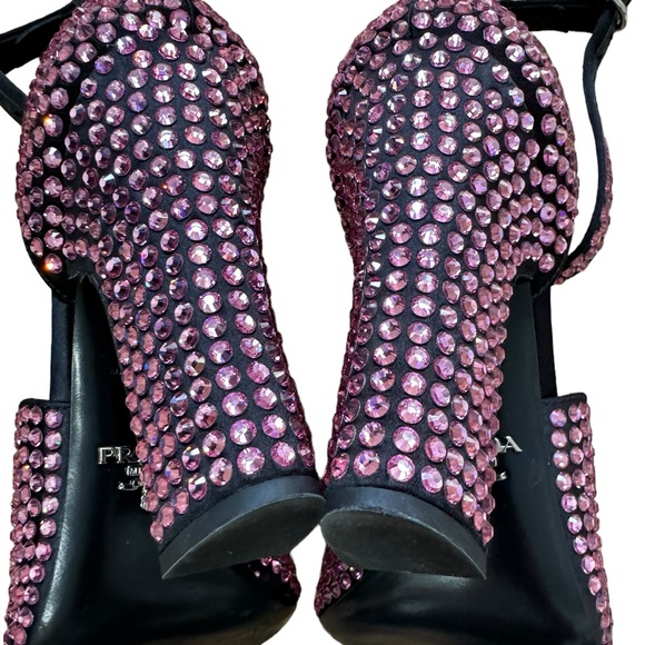 Prada Pink Crystal embellished satin ankle strap heels Sz. 37.5 - Picture 10 of 12